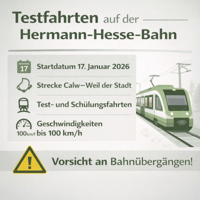 Hermann-Hesse-Bahn startet Test- und Schulungsfahrten ab 17. Januar